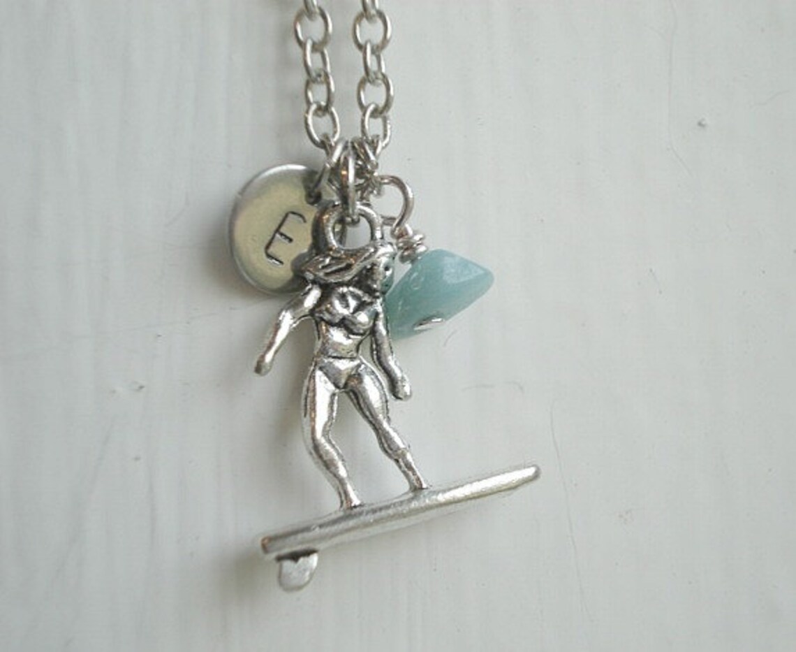 Surfboard Necklace Surfer Girl Necklace Initial Necklace Etsy