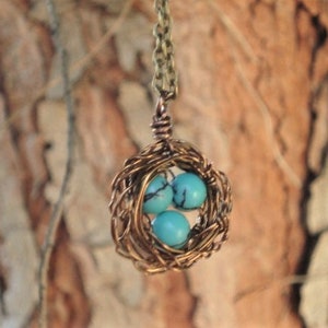 Bird Nest Necklace Turquoise Necklace Gift For Mom Nest Jewelry Mom Necklace Birdnest Jewelry image 6