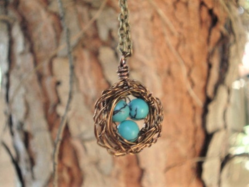 Bird Nest Necklace Turquoise Necklace Gift For Mom Nest Jewelry Mom Necklace Birdnest Jewelry image 6