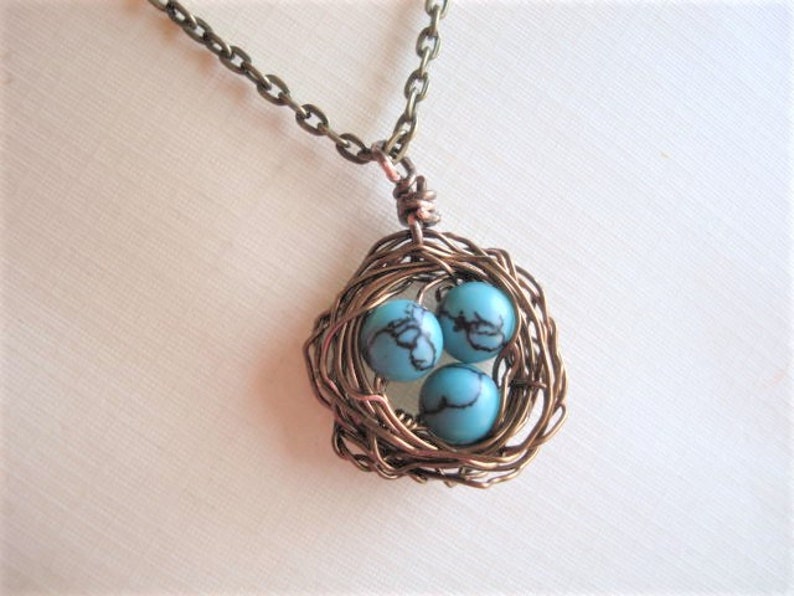 Bird Nest Necklace Turquoise Necklace Gift For Mom Nest Jewelry Mom Necklace Birdnest Jewelry image 5