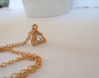 Cubic Zirconia Necklace Gold Rose Pendant Triangle Necklace Rose Gold Jewelry