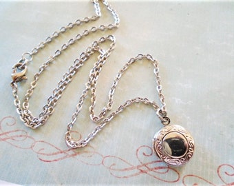 Miniature Silver Locket Necklace, Dainty Round Pendant, Non-Tarnishing Chain Jewelry - Mom Locket