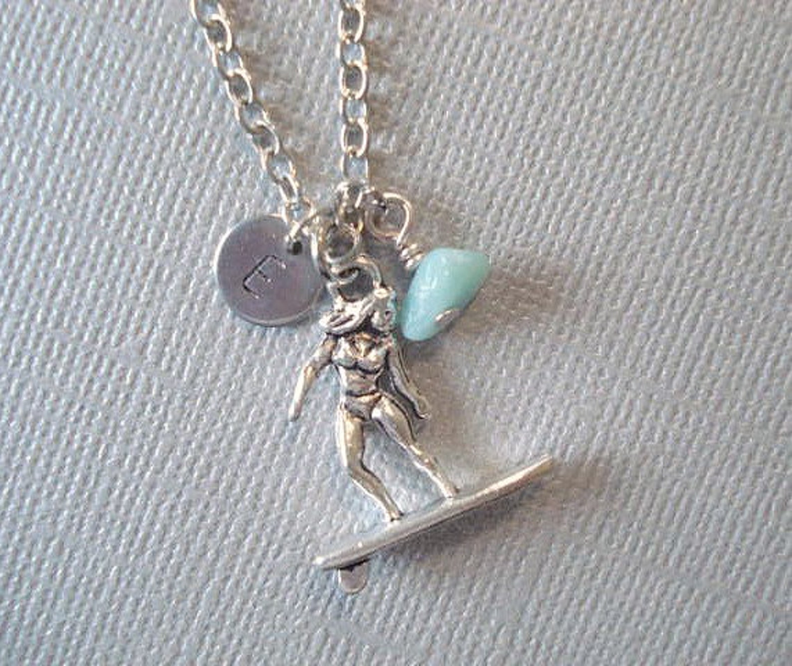 Surfboard Necklace Surfer Girl Necklace Initial Necklace Etsy