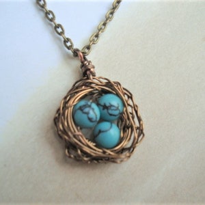 Bird Nest Necklace Turquoise Necklace Gift For Mom Nest Jewelry Mom Necklace Birdnest Jewelry image 2