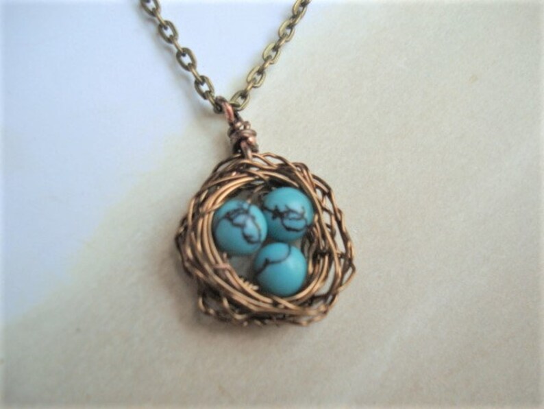 Bird Nest Necklace Turquoise Necklace Gift For Mom Nest Jewelry Mom Necklace Birdnest Jewelry image 2