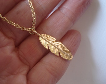 Gold Feather Necklace Feather Pendant Leaf Jewelry