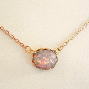 Opal Choker Necklace Pink Fire Opal Necklace Harlequin Vintage Glass Opal Necklace Rose Gold Filled Chain Opal Jewelry