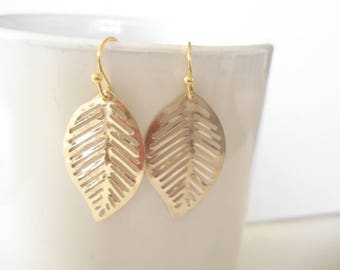 Gold Leaf Earrings Modern Small Filigee Gold Earrings Leaf Jewelry, Gold Leaves