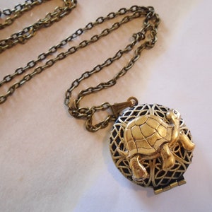 Turtle Locket Tortoise Necklace Brass Vintage Sea turtle Necklace Jewelry