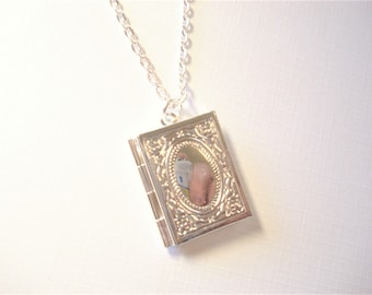 Book Locket Silver Book Gift for Her Memory Locket Necklace Storybook Jewelry