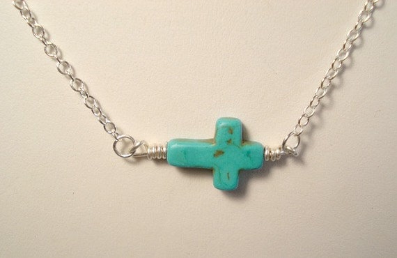Sideways Cross Necklace Turquoise Cross 