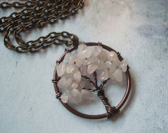 Tree of Life Necklace Wire Wrapped Gemstone Quartz Stone Bead Wrap Necklace Tree Pendant