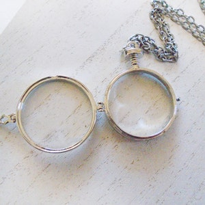 Silver Glass Locket Glass Picture Necklace Circle Glass Locket Jewelry Heirloom Locket