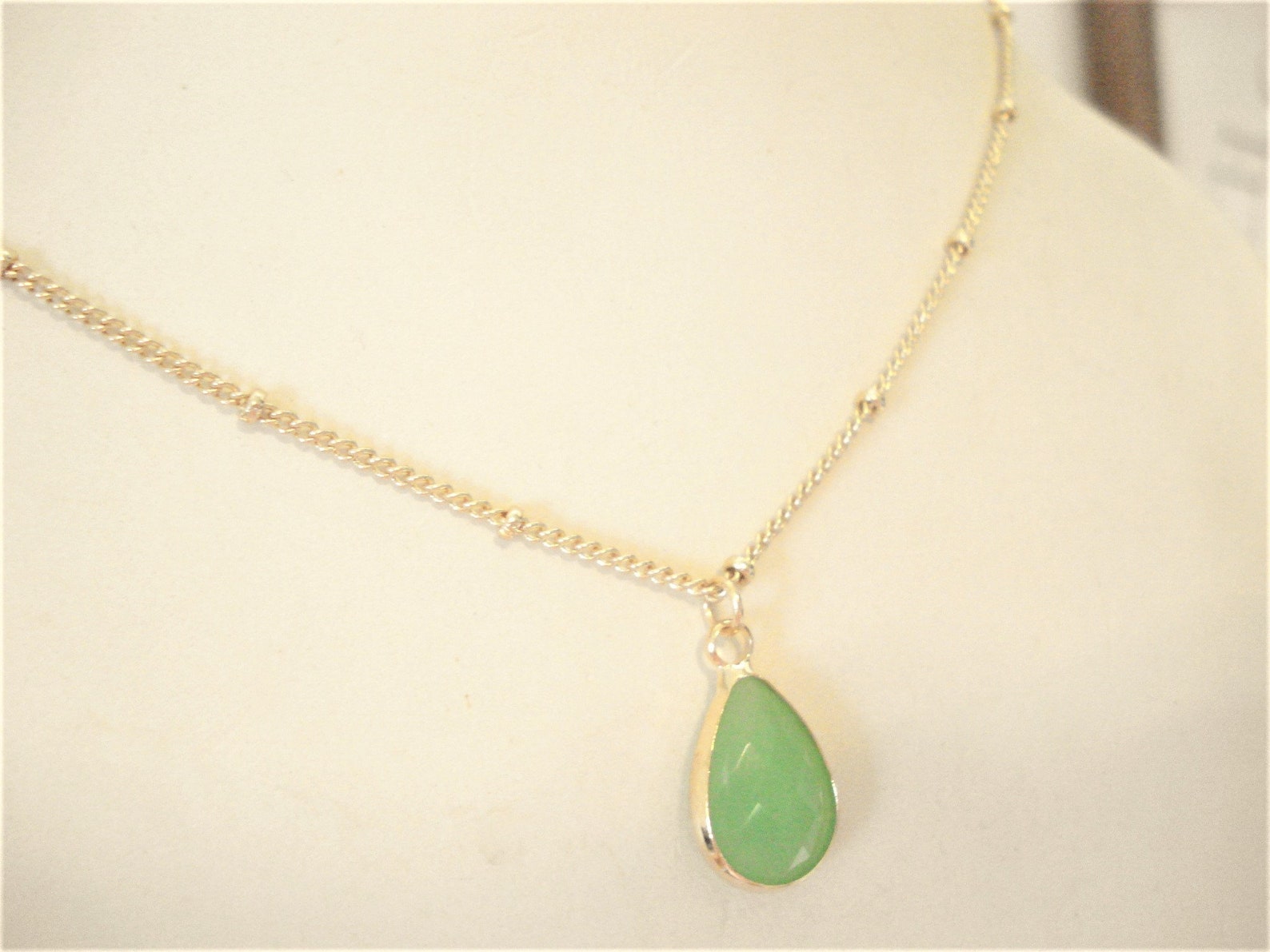 Green Teardrop Necklace Light Green Teardrop Pendant Gemstone Etsy