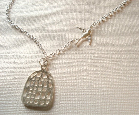 Fly with Me Silver Birdcage Necklace
