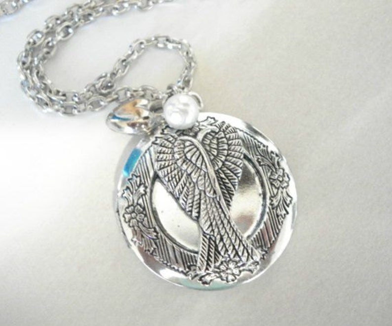 Guardian Angel Locket Necklace Memorial Jewelry Silver Round Etsy UK
