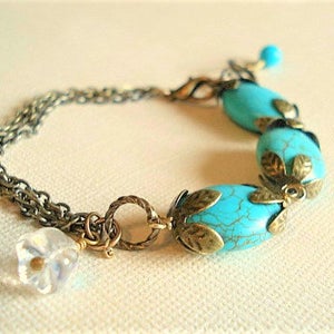 Turquoise Bracelet Brass Turquoise Chain Bracelet Brass Turquoise Jewelry