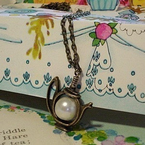 Teapot Necklace Whimsical Teapot Necklace Brass Tea Pot Pendant Teapot Jewelry image 4