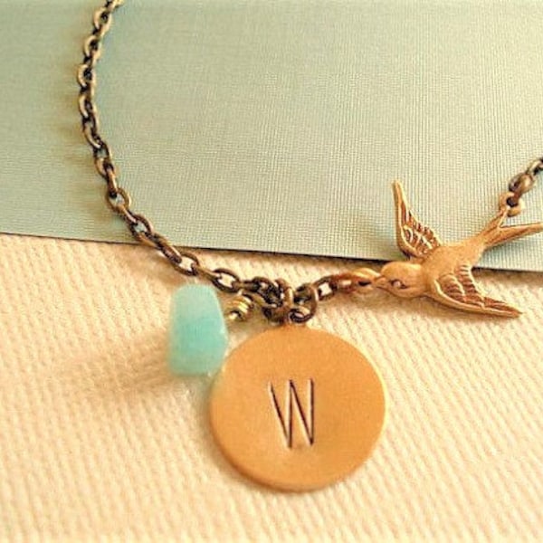 Initial Necklace Bird Necklace Gift for Her Personalized Jewelry