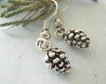 Pinecone Earrings Tiny Silver Conifer Earrings Pine cone Earrings Pinecone Jewelry Fall Jewelry Winter Wonderland
