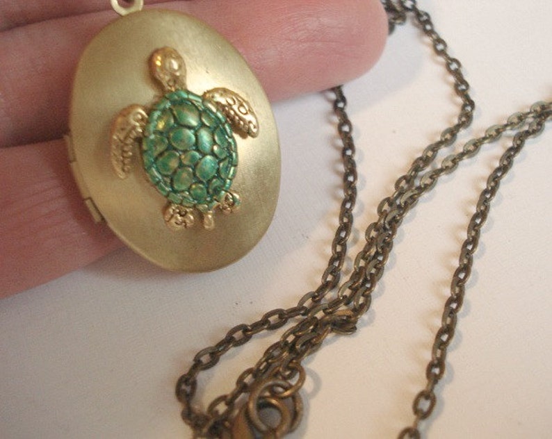 Turtle Locket Tortoise Necklace Brass Vintage Sea turtle Necklace Jewelry