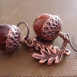 Acorn Earrings Acorn Jewelry Copper Acorn Earrings Rustic Acorn Oak Leaf Earrings Jewelry image 3