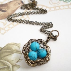 Bird Nest Necklace Turquoise Necklace Gift For Mom Nest Jewelry Mom Necklace Birdnest Jewelry image 1