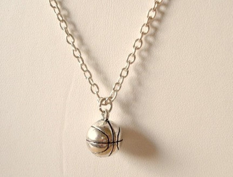 Basketball Necklace Silver Basket Ball Necklace Basketball Etsy
