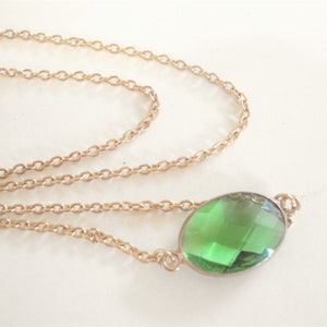 Green Glass Stone Necklace Light Green Faceted Gold Oval Pendant Gemstone Necklace