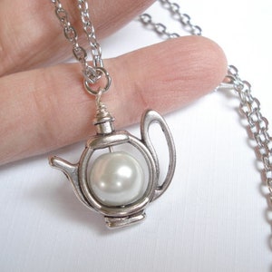 Teapot Necklace Pouring Teapot Pendant Pearl Jewelry Pearl Teapot Fairy Tale Jewelry