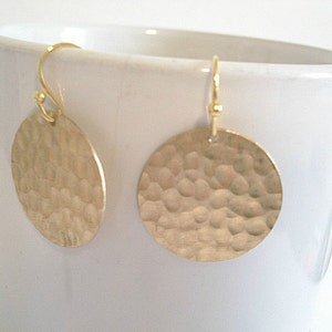 Gold Disc Earrings Circle Textured Disc Round Brass Earrings Boho Jewelry