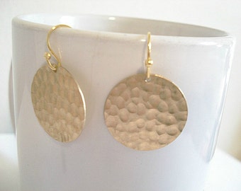 Gold Disc Earrings Circle Textured Disc Round Brass Earrings Boho Jewelry