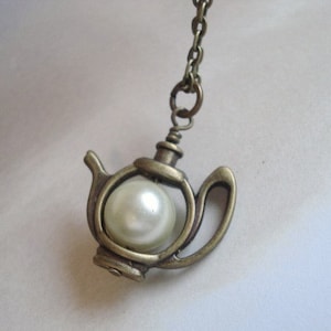 Teapot Necklace Whimsical Teapot Necklace Brass Tea Pot Pendant Teapot Jewelry image 1