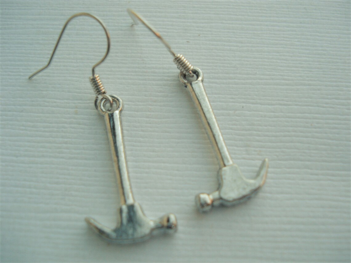 Hammer Earrings Silver Hammer Earrings Construction Earrings Etsy