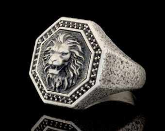 Sterling Silver Lion Ring: Gothic Animal Jewelry Gift