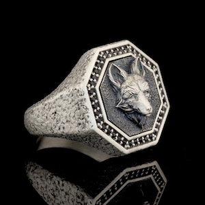 Sterling Silver Fox Ring: Gothic Mens Jewelry