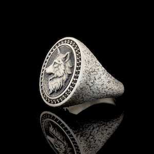Textured Sterling Silver Wolf Ring: Geometric Statement Jewelry