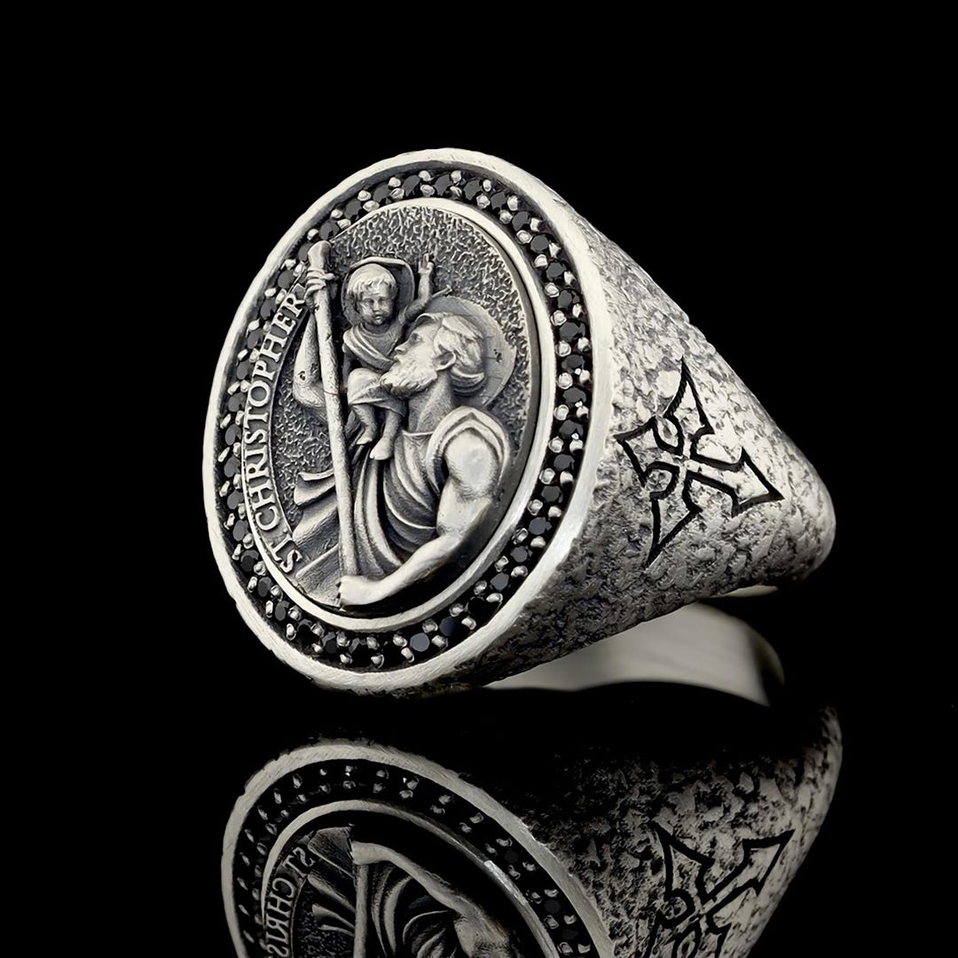 Saint Christopher Sterling Silver Ring - Religious Catholic Mens ...