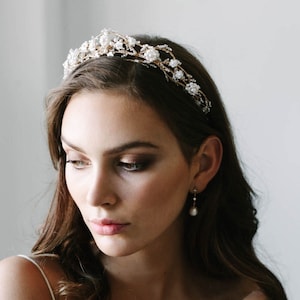 TEMPEST | wedding crown crystal and pearls, rose gold bridal tiara, bridal headpiece for boho weddings