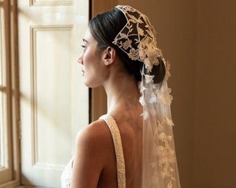 HARRIET | Bridal cap and veil, vintage inspired juliet cap veil, bridal bonnet, bridal headpiece and veil