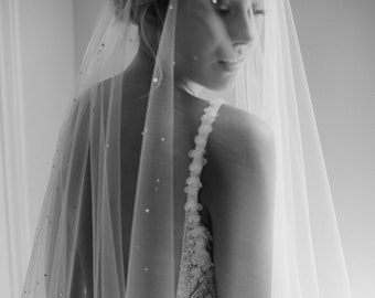 MORNING MIST | cathedral wedding veil with crystals, cathedral length veil, crystal veil, floor length veil