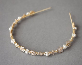 RAPHAEL | Crystal bridal headband, gold bridal headpiece, crystal bridal tiara, gold wedding crown