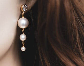 GIAN | Pearl drop earrings, bridal dangle earrings, crystal and pearl bridal earrings