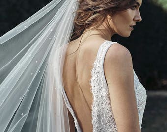 THEODORE | pearl chapel wedding veil, pearl veil, bridal veil with pearls, bridal veil cathedral