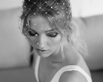 STAR GAZER | Silver birdcage veil with crystals, fascinator veil wedding, birdcage veils, bridal crystal headpiece