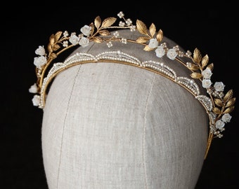 DUET | Delicate wedding tiara, gold bridal headpiece, bridal tiara