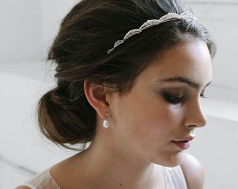MOS | roségouden parel bruidstiara, huwelijkskroon voor romantisch huwelijkshaar, rustieke vintage stijl bruiloft look