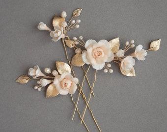 DUSK | Floral bridal hair pins, wedding hair pins, blush bridal headpiece