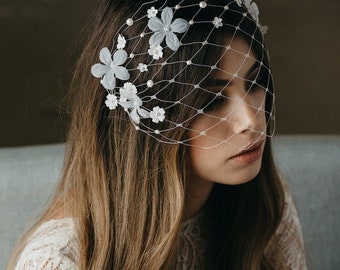 PRIMAVERA | Floral birdcage veil, birdcage veil, short wedding veil, fascinator veil wedding