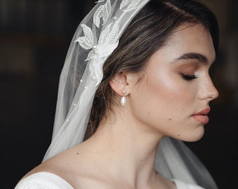 LADY LAUREL | juliet cap wedding veil, ivory cathedral veil, lace bridal veil for rustic vintage style wedding hair